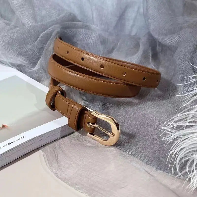 Belt Summer Brown Belt with Fine Matching Western Pants Simple and Versatile Belt 2024 New Fashion Decoration